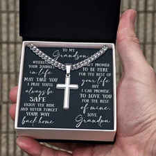 To My Grandson Cross Necklace Faith Protection Jewelry Heartfelt Gift for Him