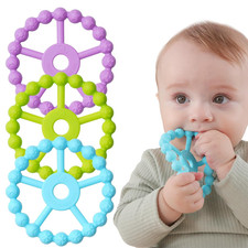 3 Pack Ring Teether Baby Infant Toys, Silicone Teething Ring Toys for Babies