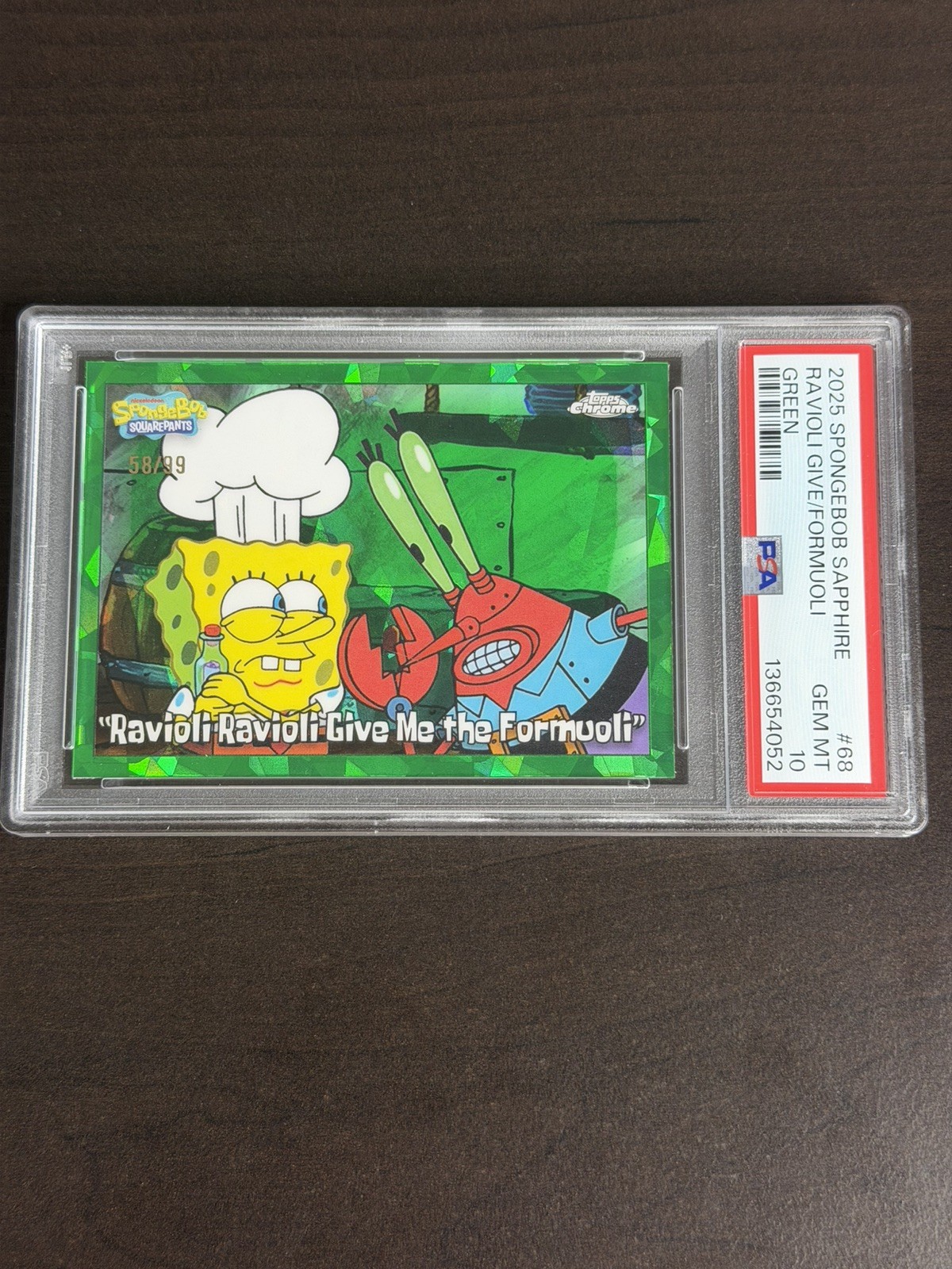 2025 Topps Chrome Sapphire SpongeBob Ravioli Give Me Formuoli Green /99 PSA 10 view 4