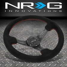 NRG REINFORCED 350MM 3"DEEP DISH SPOKE RED STITCHING SUEDE GRIP STEERING WHEEL