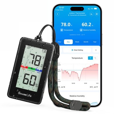 GoveeLife Outdoor Indoor Thermometer Hygrometer IP65 Waterproof, LCD Digital ...