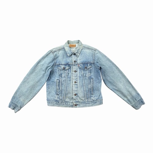 Vintage 90s Levis Trucker Jacket Mens Large Light Wash Blue Denim Distressed USA - Image 1