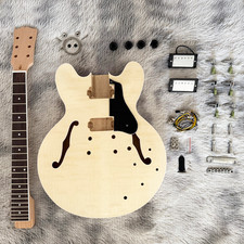 F-Hole Semi-Hollow 335 Electric Guitar DIY Kit Flamed Maple Body  Neck