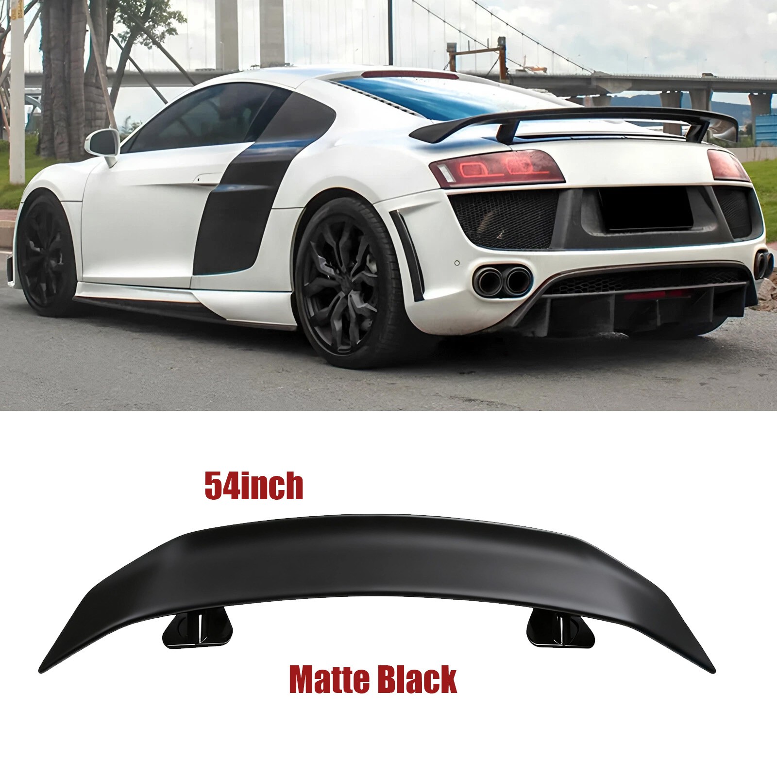 For Audi R8 2008-23 Matte Black Style 54inch Rear Trunk Spoiler Lip Wing Racing
