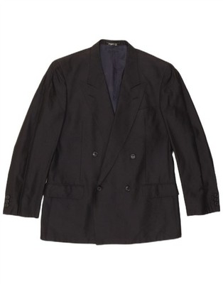 UNGARO Herren Zweireiher Blazer Sakko IT 50 Large Schwarz Seide CU07