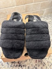 UGG Fluff Yeah Slide Women's Size 9 Black Shearling Slipper Slingback EUC