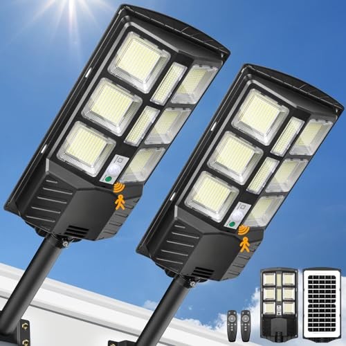 УЛИЧНЫЕ СОЛНЕЧНЫЕ ФОНАРИ BOSCEOS 2-PACK МОЩНОСТЬЮ 6000 Вт, ВОДОНЕПРОНИЦАЕМЫЕ НА ОТКРЫТОМ ВОЗДУХЕ, 6500K - ЧЕРНЫЙ