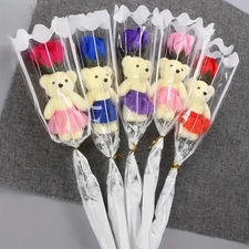 5Pcs Artificial Rose Bear Flowers Soap Bouquet Set Lovely Flower Gift for Mother