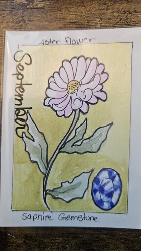 Aceo Original Watercolor  September Birthday Flower And Birthstone, RoDraws