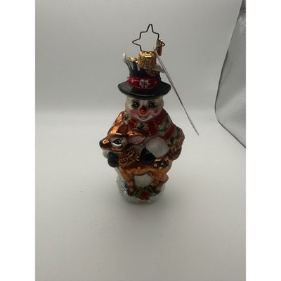 Christopher Radko Snowman with Fawn Glass Christmas Ornament Hand Painted 6 Inch