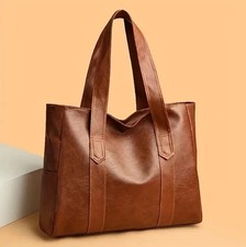 Women's Brown Faux Leather Tote Bag Large Hobo Shoulder Handbag for Work, Travel