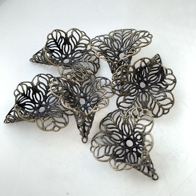 6 Floral Bronze Farbe Filigran Perlenkappen Auffädeln Zubehör Schmuck Teile
