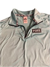Victorias Secret Pink 1/4 Zip Teal Black Sweatshirt Women s Large