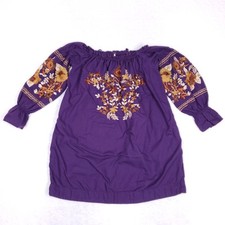 Free People Off Shoulder Mini Dress Boho Embroidered Floral Purple Sz S Festival