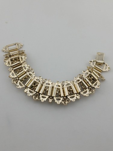 MID-CENTURY MODERN gold tone AB stones open work designs panels bracelet - Picture 12 of 16