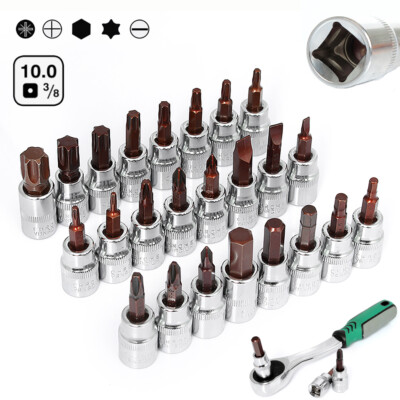 Impact Torx,Hex,Cross,Slot,Pozi Bit 3/8'' Drive Socket Ratchet Screwdriver Bits