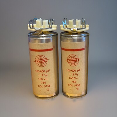 2x 100000pF 160V KOWEG Polystyrene Capacitors Klangfilm Highend Styroflex - NOS