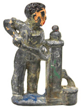 Antique Lead Toy Figure Boy Pumping Water From Well - Marked M 41/30 Made in USA