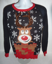 Ugly Christmas Holiday Knit Sweater Reindeer Youth Large Well Worn Brand C-41