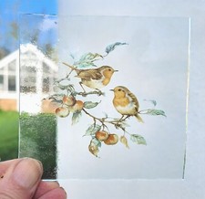 Stained Glass Robin bird handmade decoration nature kiln fired window art craft