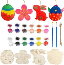 20Pcs Unfinished Wood Easter Pendant Kids Crafts Painting Toys Egg Flower Bunny