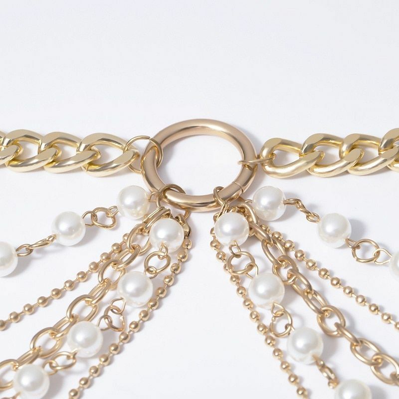 1pc Multilayer Waist Chain Belts Imitation Pearl Chains Belt