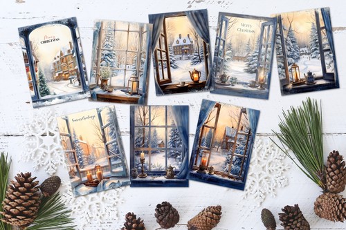 8 Christmas Windows Card Tags/Toppers Card Making Decorations - Imagen 2 de 4