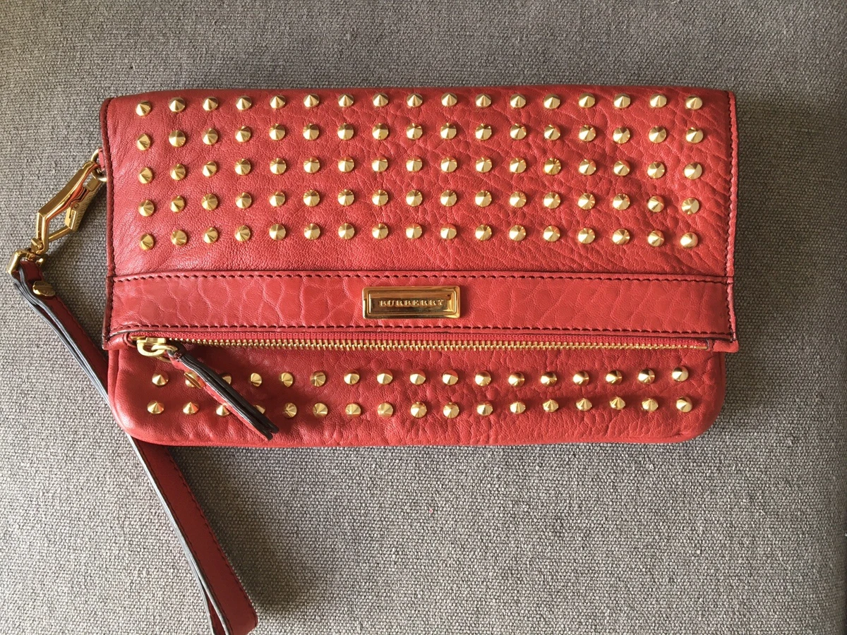 Burberry Bright Red D-ring Leather Pouch with Zip Coin Case