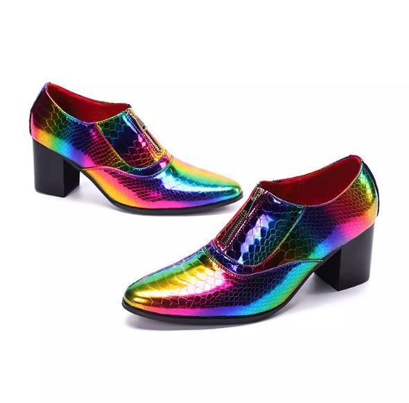 SAOLA Scarpe eleganti uomo a punta tacco medio blocco multicolore vera pelle slip on 2025