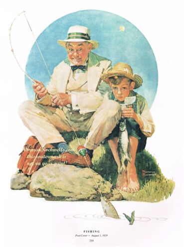 Norman Rockwell print "GRANDPA FISHING" 11x15" fishing retired retirement