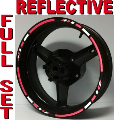 3M REFLECTIVE RED WHITE MOTORCYCLE RIM DECALS WHEEL STICKERS STRIPES TAPE VINYL 