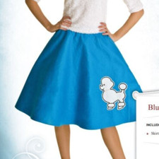 Women's Blue 1950's Poodle Skirt Sock Hop Dance Drive In Costume SIZE M NEW 