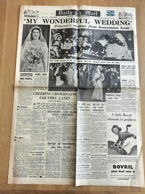 1947 Royal Wedding DAILY MAIL volle Zeitung 21. November 4 Seiten