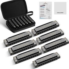 Set of 7 Diatonic Harmonica 10 Hole Harmonica Blues Harp for Beginners Black