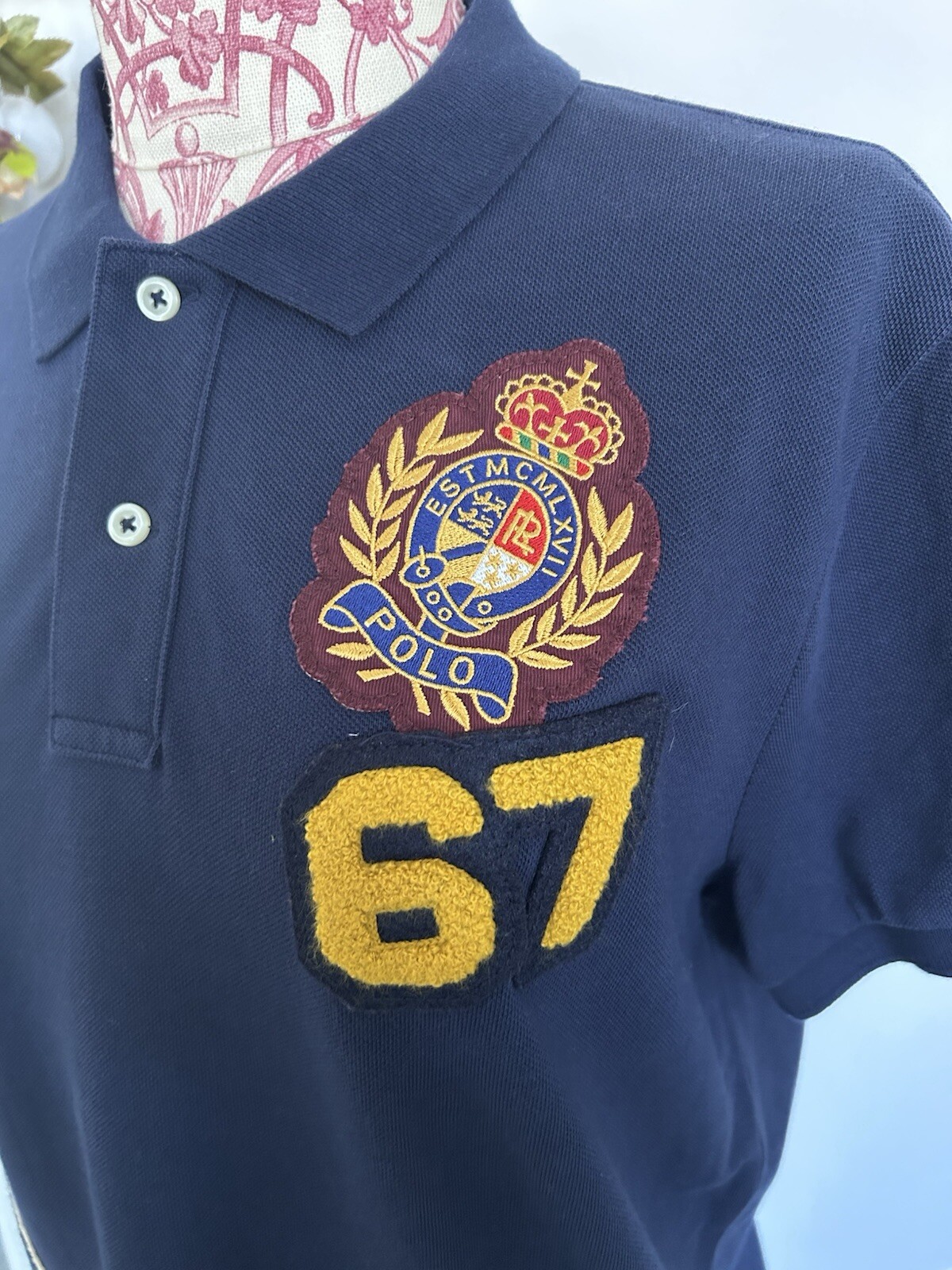 RARE Polo Ralph Lauren Navy Polo Shirt 21st Division Climb Flag Bullion Patch L image 4