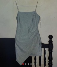 windsor silver glitter spaghetti strap asymmetrical dress