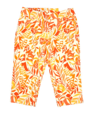 Chico's Brigitte Leaf Print Capri Pants Orange Mallorca Mix Slim Panel Women 0.5