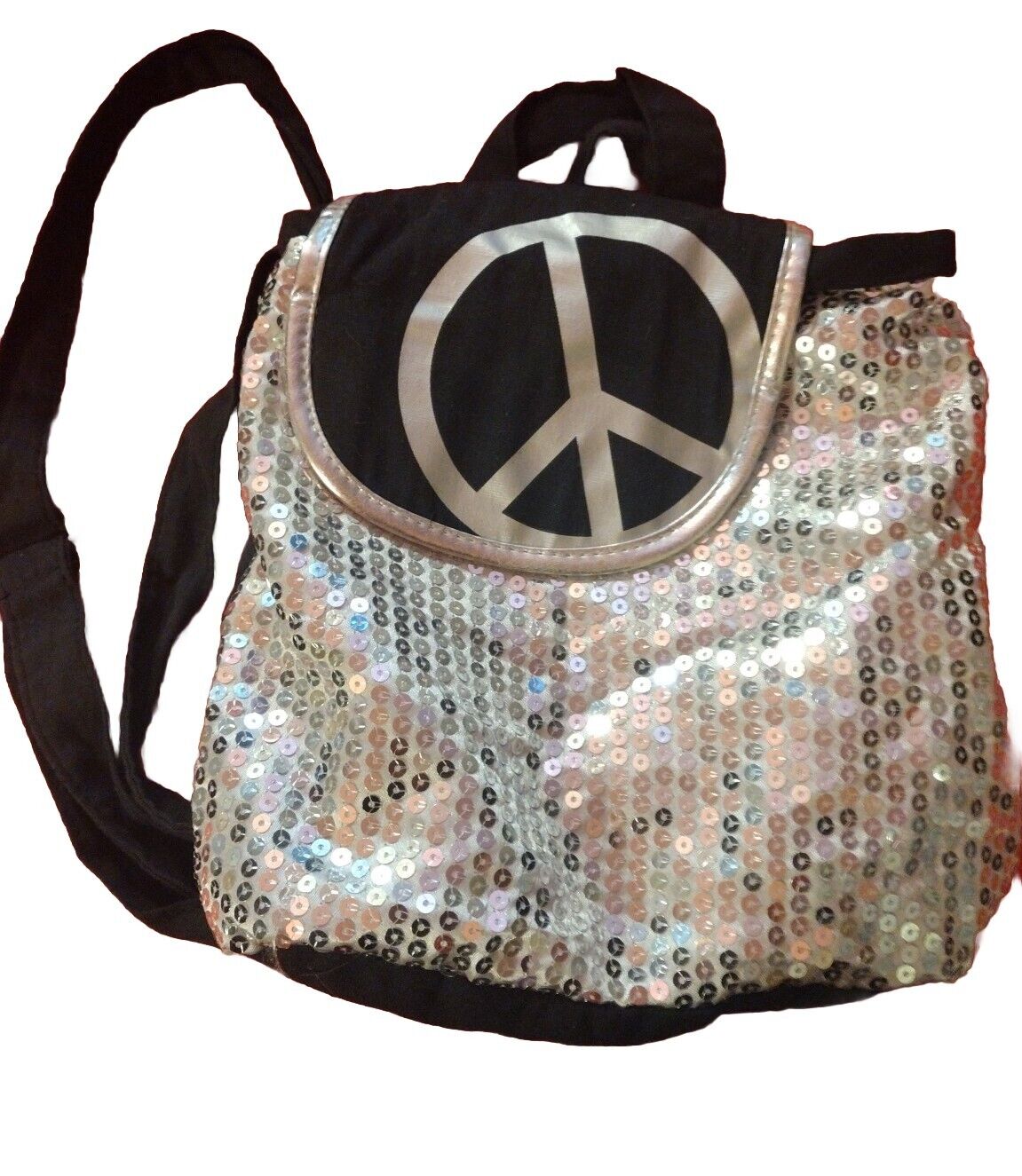 peace sign backpack Small Black And Silver