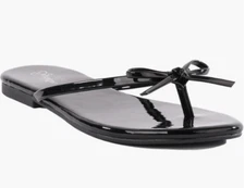 Seychelles Women's Instant Crush Bow Thong Sandal Black Patent Flip Flop Flat