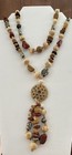 Silver, Wood & Stone Beads Double Strand Necklace with Stone Pendant & Tassel￼ — photo 1