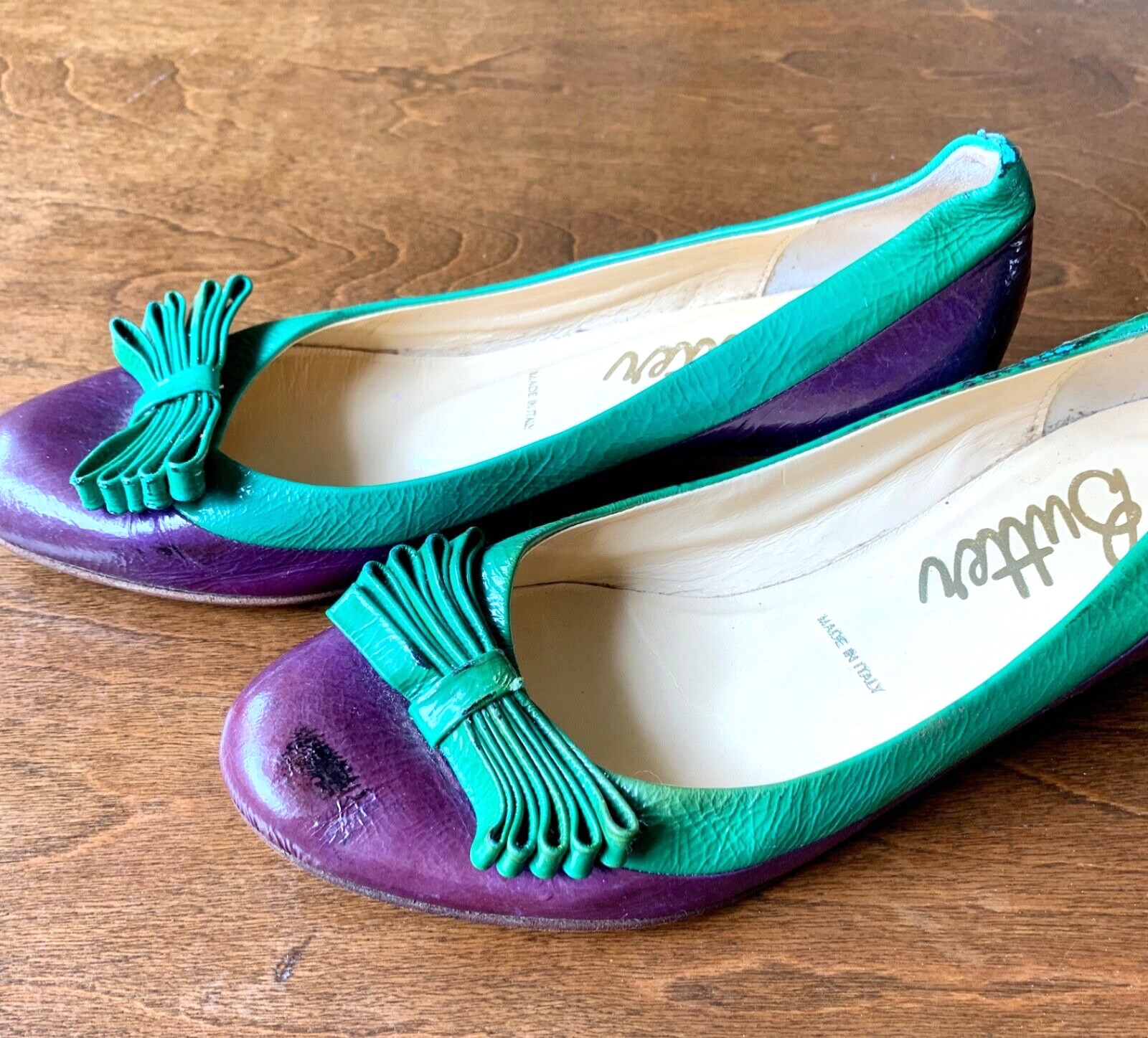 Butter Flats purple and Blue Green Shoes with Bow Made in Italy Size 7-image