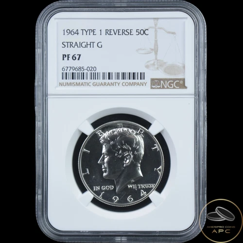 1964 Kennedy Half Dollar NGC Straight G Type 1 Reverse PF67
