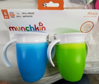 2 NEW Munchkin Miracle 360 Trainer Cup Green/Blue 7 Oz - 