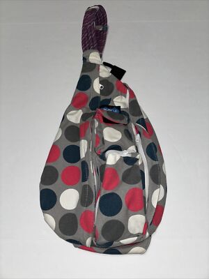 KAVU Rope Bag, Got Dots, One Size KAVU Climbers Rope Bag Cotton Shoulder Sling Backpack Got Dots Multi  Pockets | eBay