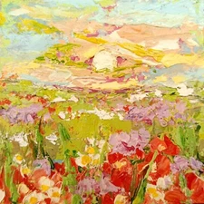 Wild Flowers Painting Colorado Original Art Impasto Oil 4x4 daisy Flower Small