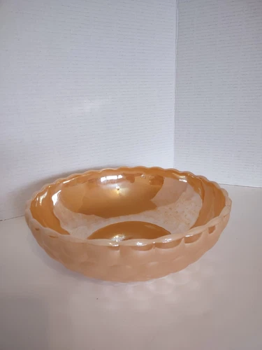 Vintage Fire King Peach Luster Bubble Serving Bowl 10.5" USA
