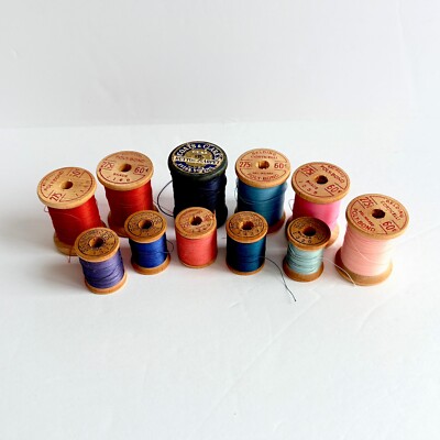 Belding Corticelli Polybond Bel-Waxed Thread 10 Wood Spools One Coats & Clark