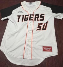 Camiseta deportiva de béisbol de los Tigres juvenil grande blanca negra número 50 Rawlings