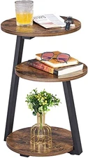  Round End Table Side Table with Metal Frame, Accent Nightstand Bedside Brown