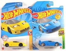 2 Car Lot- Hot Wheels 94 Bugatti EB110 SS Yellow Blue JHOOK FOLDS Imperfect